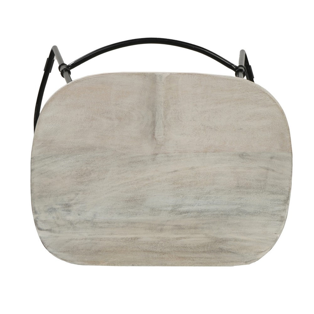 Tiva 30 Inch Handcrafted Backless Barstool, Whitewashed Mango Wood Saddle Seat, Black Metal Base - UPT-294097 - Image 4